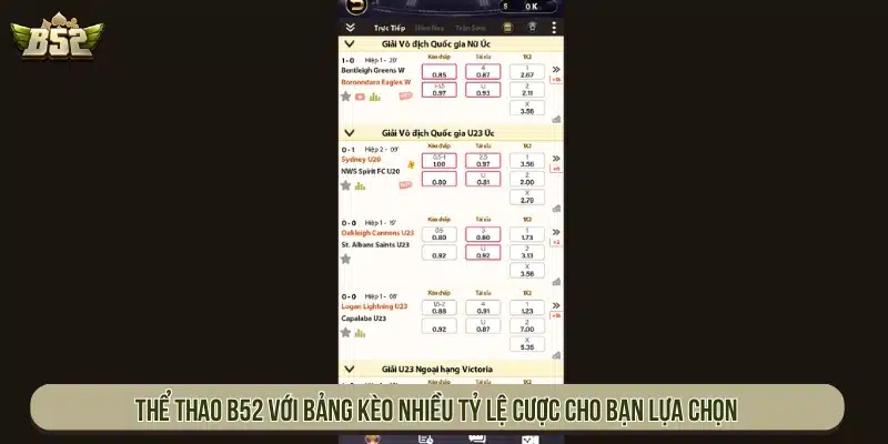 Sảnh thể thao với bảng kèo nhiều tỷ lệ cược